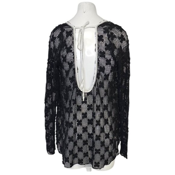 Free People Womens Grady Lace Top, Tie Back, Sheer, Beaded, Black, Size Small - Picture 2 of 12